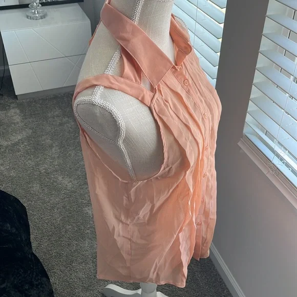 Peach chiffon high low cut out back top - Picture 7 of 10